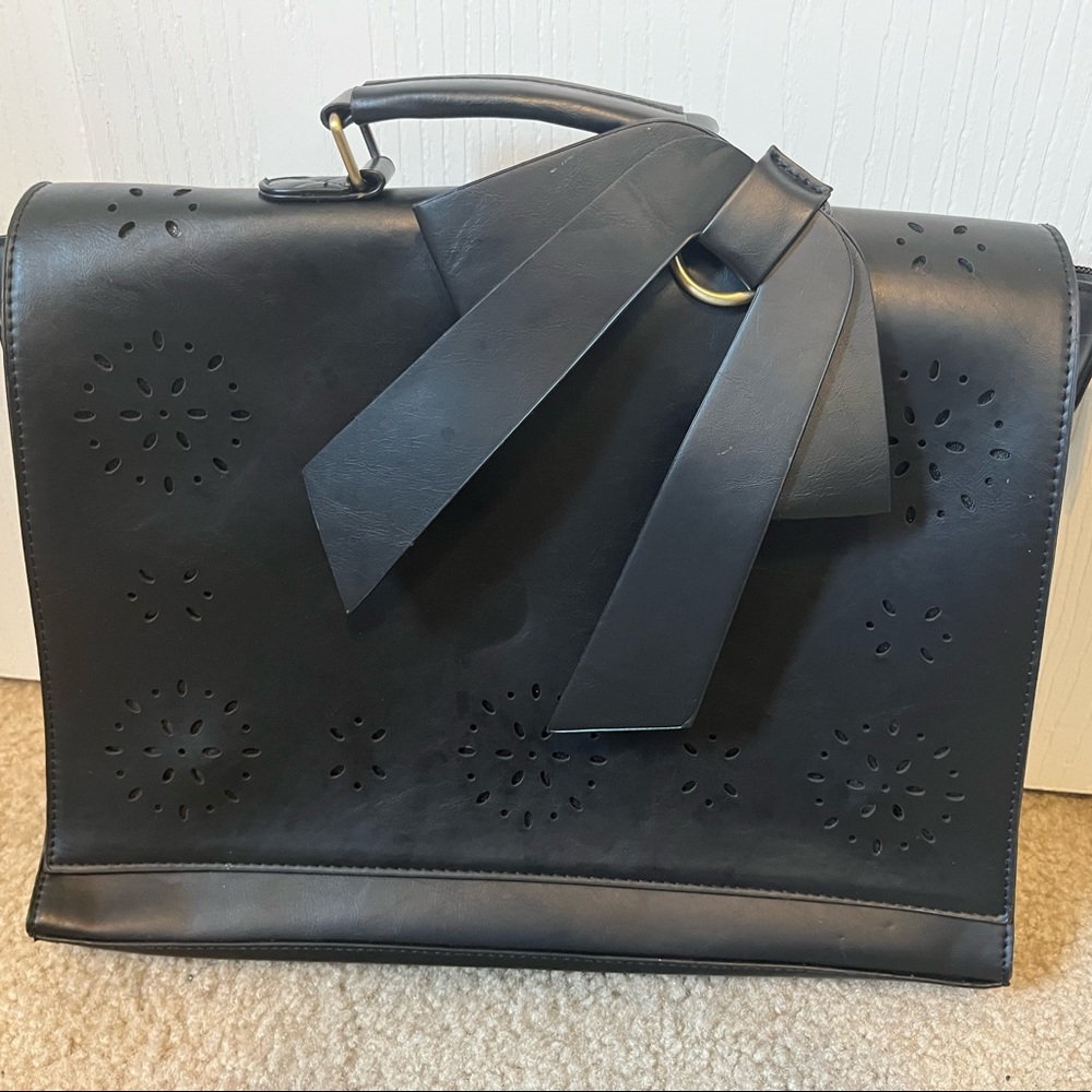 Ecosusi Black Satchel Bag Fold Over Adjustable Strap